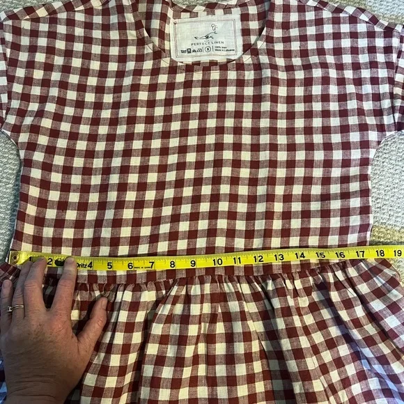 notPERFECTLINEN montmarte drop shoulder dress in Marsala gingham - Picture 7 of 9